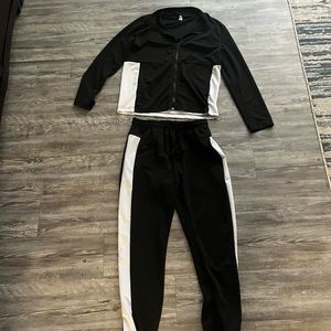Black and white running jacket and pants size Large
